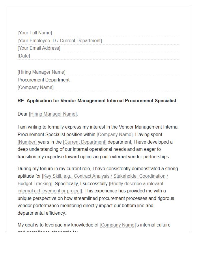Vendor Management Internal Procurement Specialist Cover Letter Template