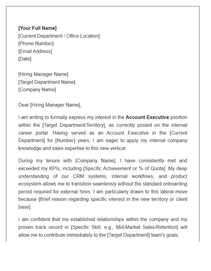 Account Executive Lateral Transfer Cover Letter Template