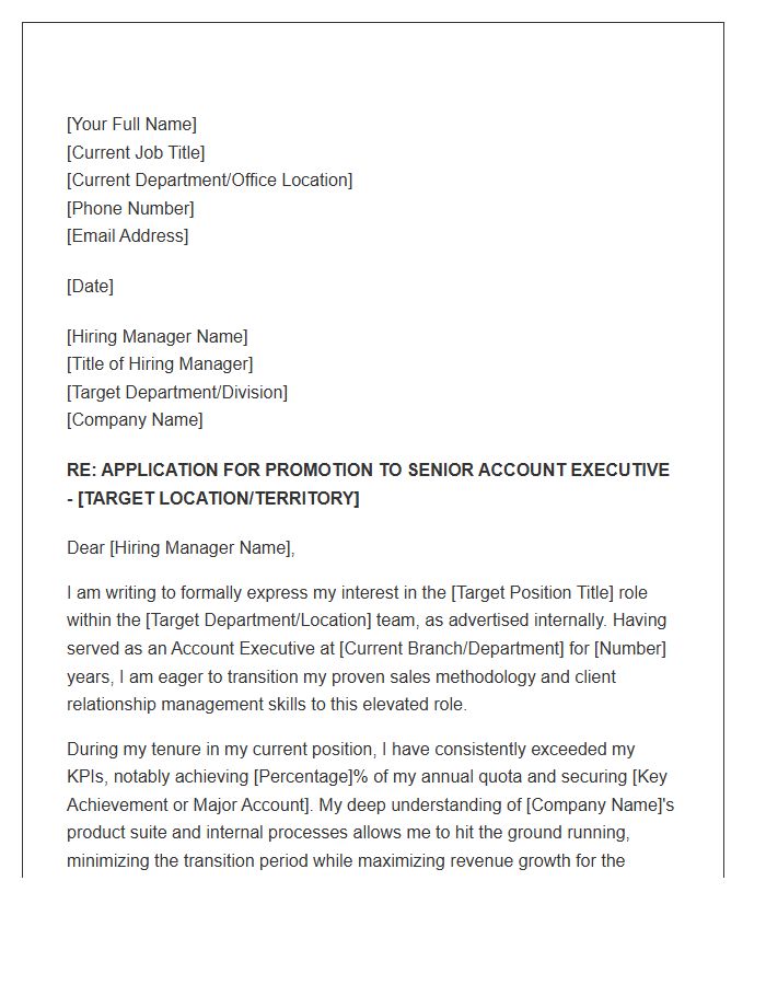 Account Executive Promotion Transfer Cover Letter Template