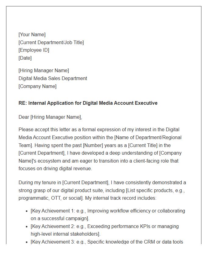 Digital Media Account Executive Internal Transfer Cover Letter Template