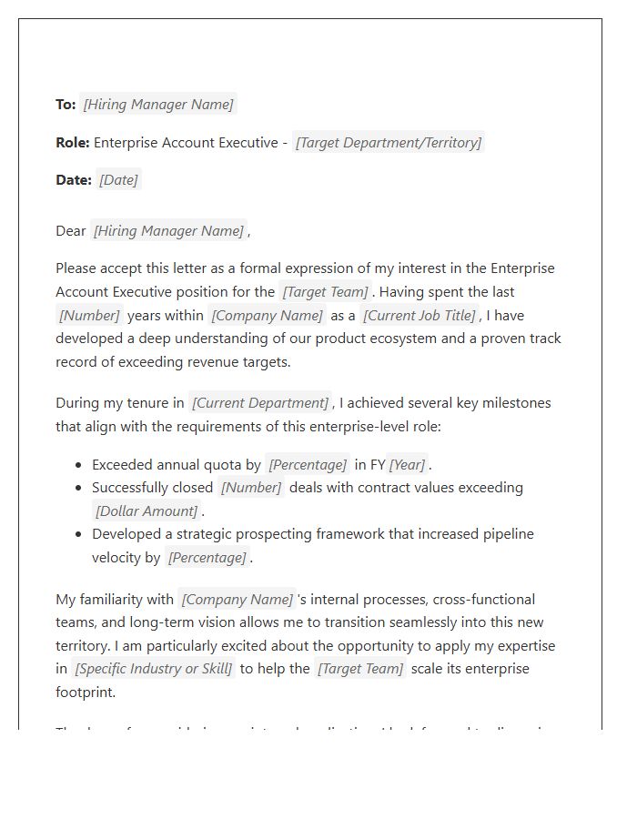 Enterprise Account Executive Internal Transfer Cover Letter Template