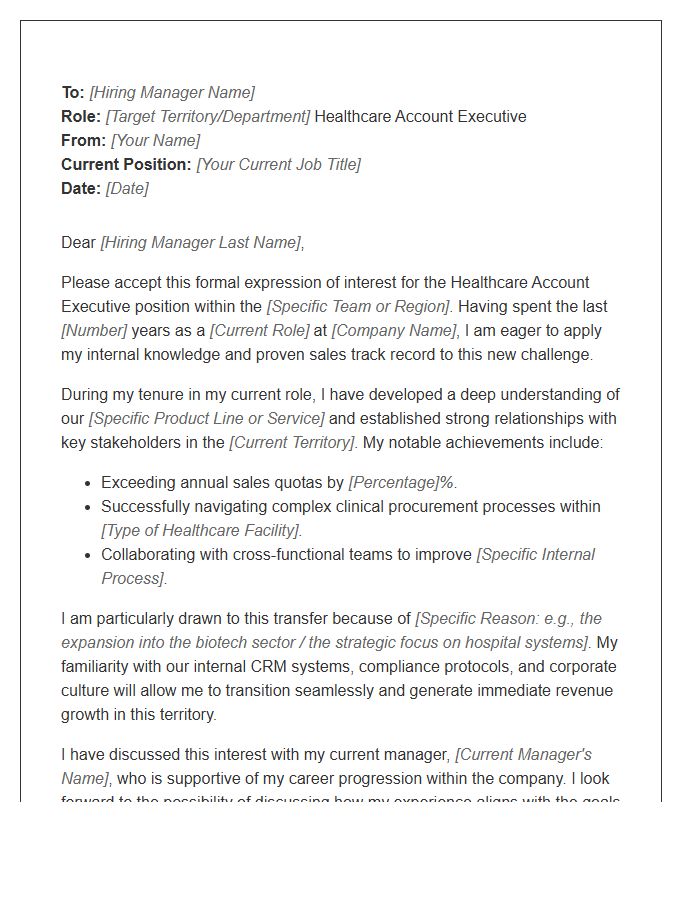 Healthcare Account Executive Internal Transfer Cover Letter Template