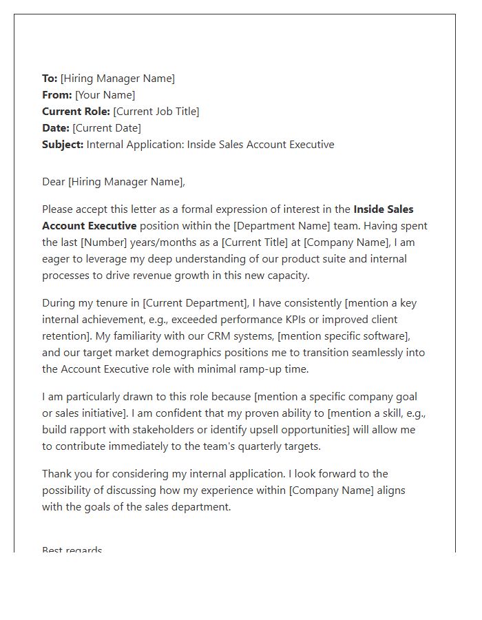 Inside Sales Account Executive Internal Transfer Cover Letter Template