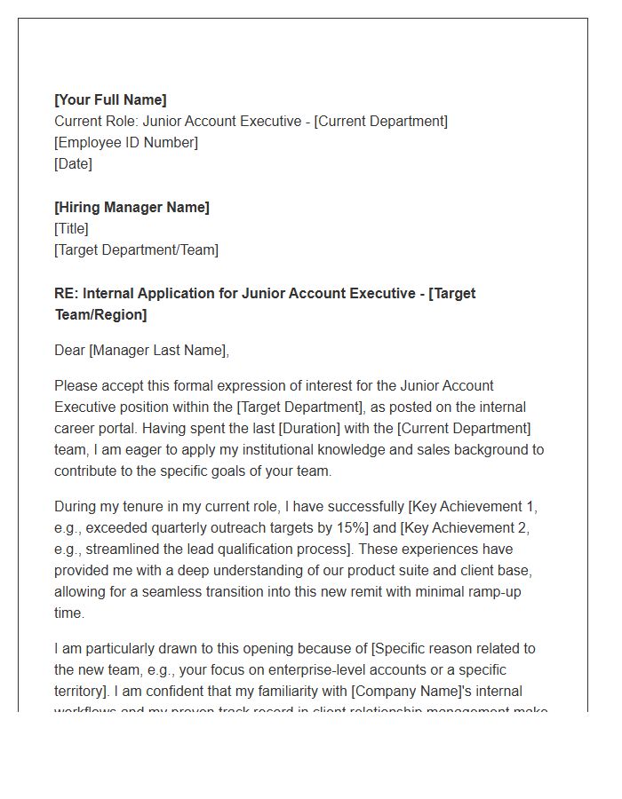 Junior Account Executive Internal Transfer Cover Letter Template