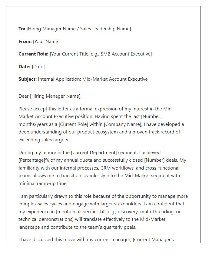 Mid Market Account Executive Internal Transfer Cover Letter Template