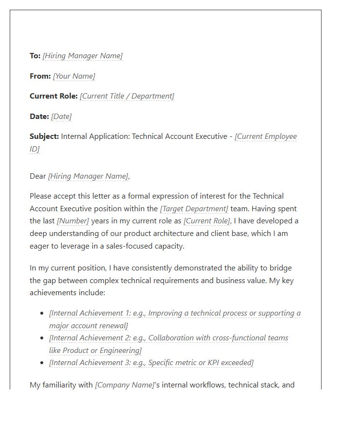 Technical Account Executive Internal Transfer Cover Letter Template