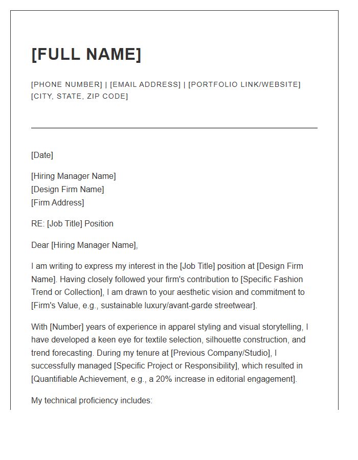 Apparel Stylist Design Firm Cover Letter Template