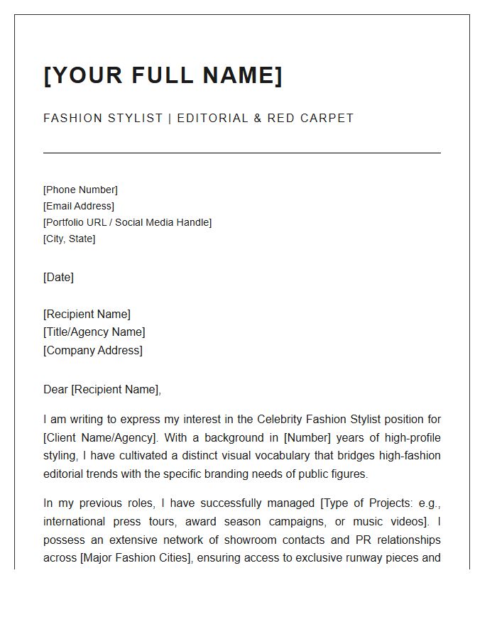 Celebrity Fashion Stylist Cover Letter Template