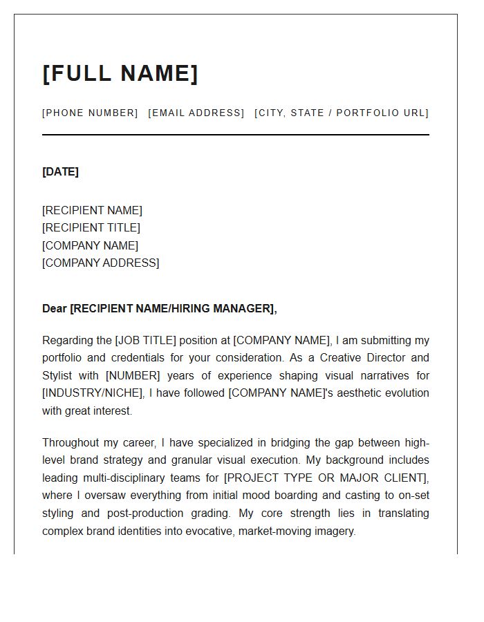 Creative Director Stylist Cover Letter Template
