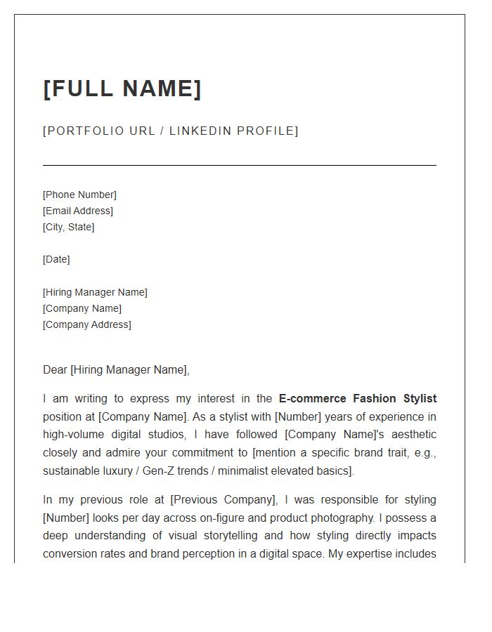 E-commerce Fashion Stylist Cover Letter Template