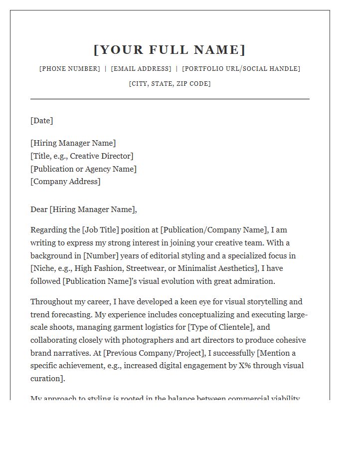 Editorial Stylist Professional Cover Letter Template
