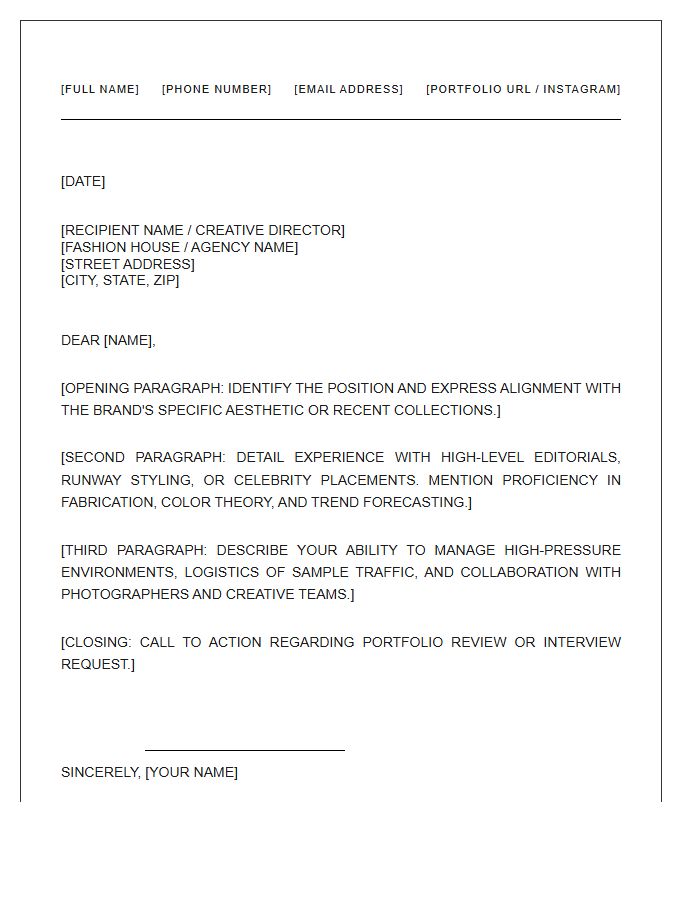 High Fashion Industry Stylist Cover Letter Template