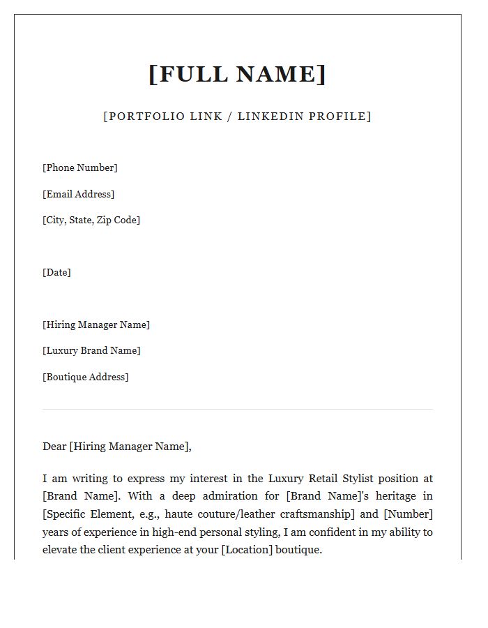 Luxury Retail Stylist Cover Letter Template