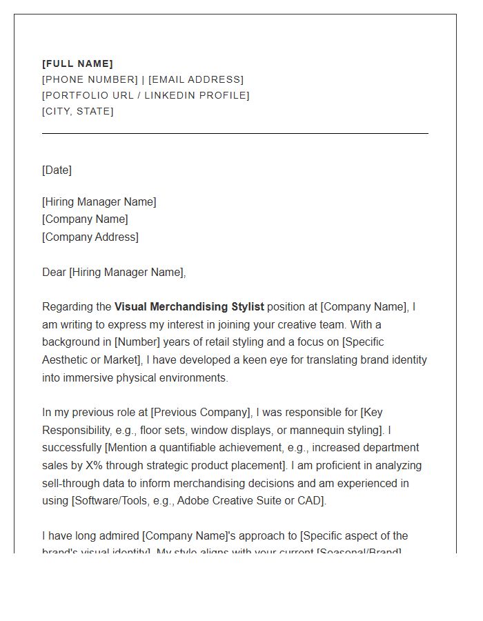 Visual Merchandising Stylist Cover Letter Template