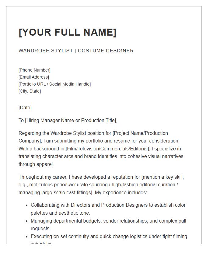 Wardrobe Stylist For Media Cover Letter Template