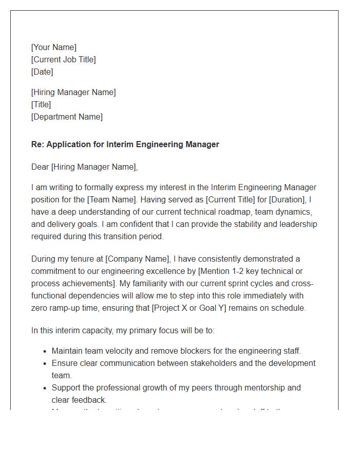 Interim Engineering Manager Internal Promotion Cover Letter Template