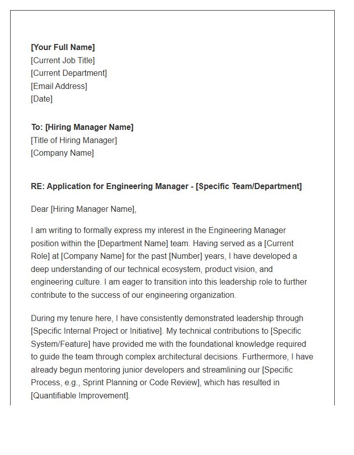 Internal Promotion Engineering Manager Cover Letter Template