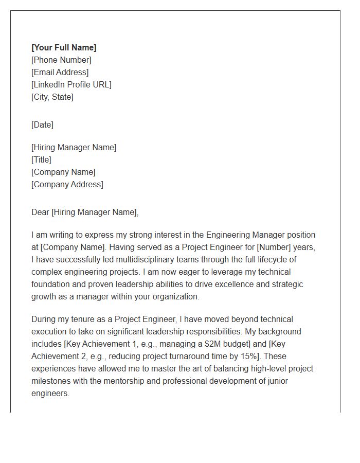 Project Engineer To Engineering Manager Cover Letter Template