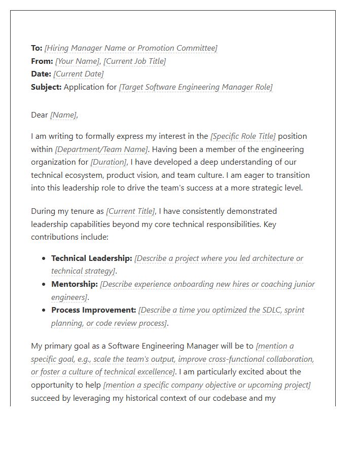 Software Engineering Manager Internal Promotion Cover Letter Template
