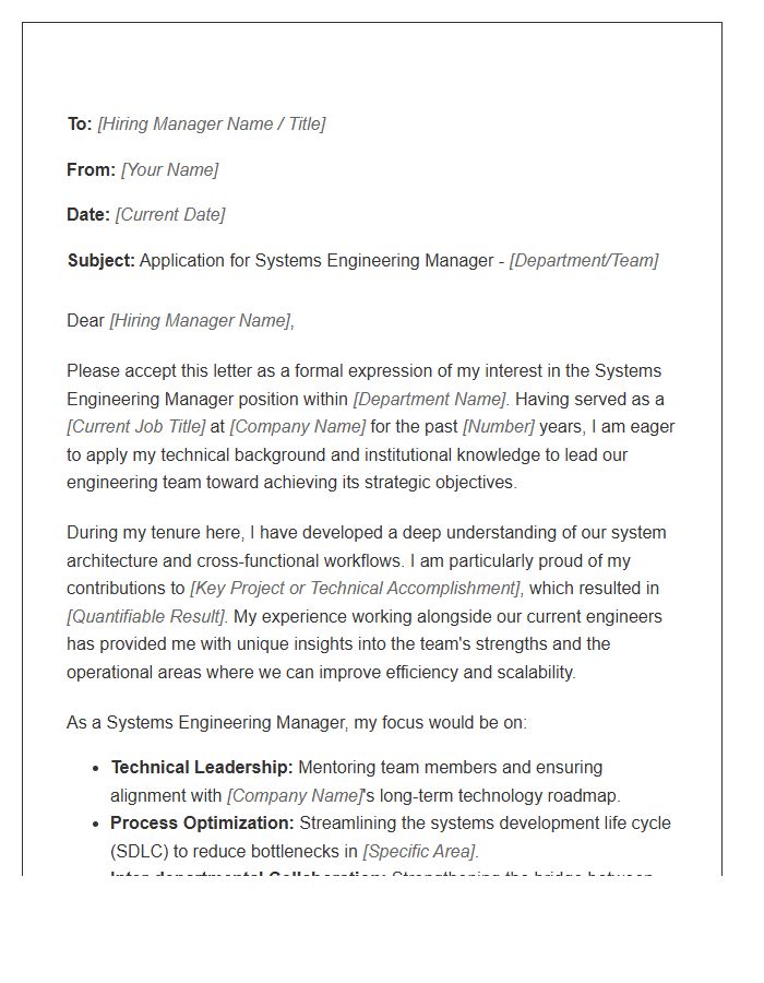 Systems Engineering Manager Internal Promotion Cover Letter Template