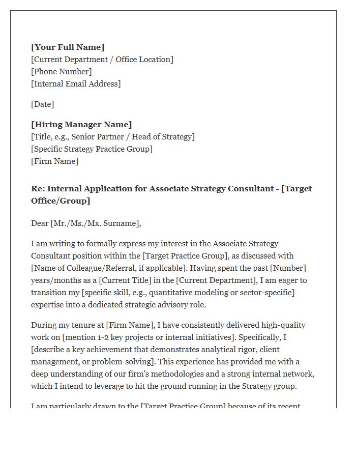 Associate Strategy Consultant Internal Transfer Cover Letter Template