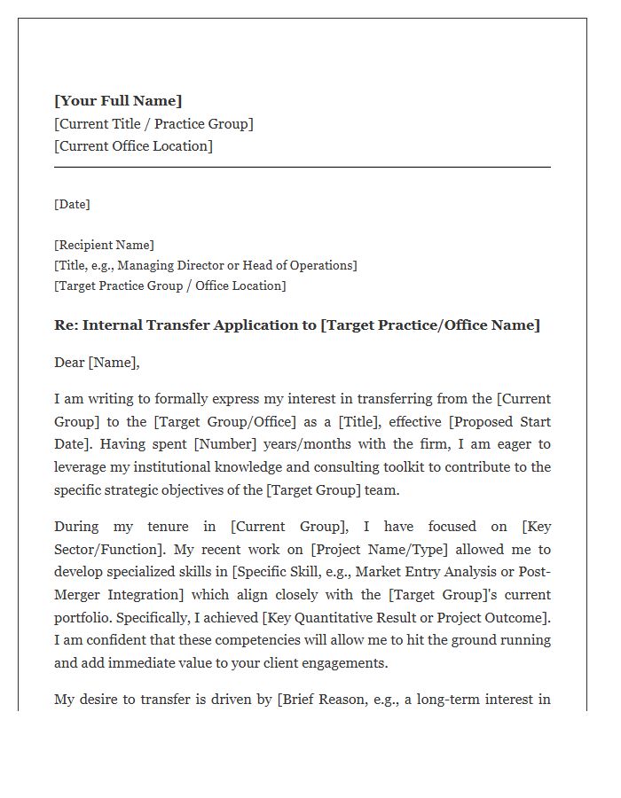 Boutique Strategy Consultant Internal Transfer Cover Letter Template