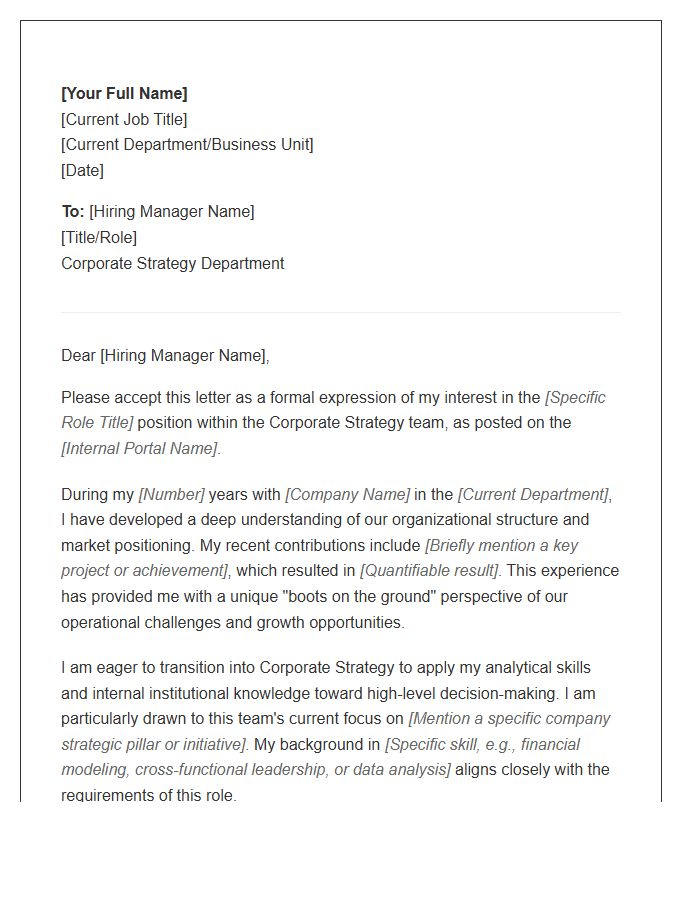 Corporate Strategy Consultant Internal Transfer Cover Letter Template