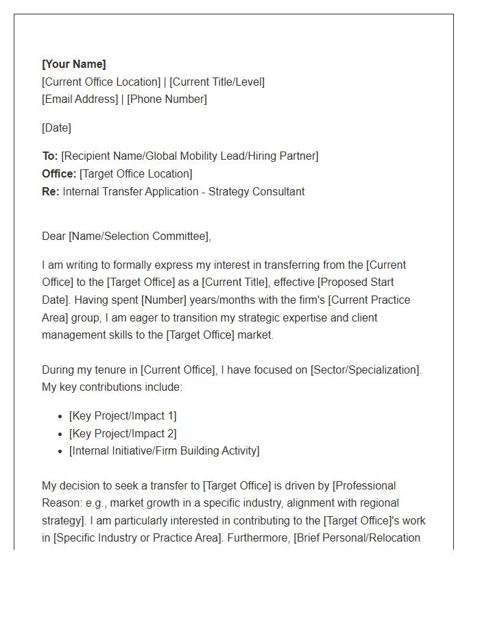 Cross Office Strategy Consultant Internal Transfer Cover Letter Template