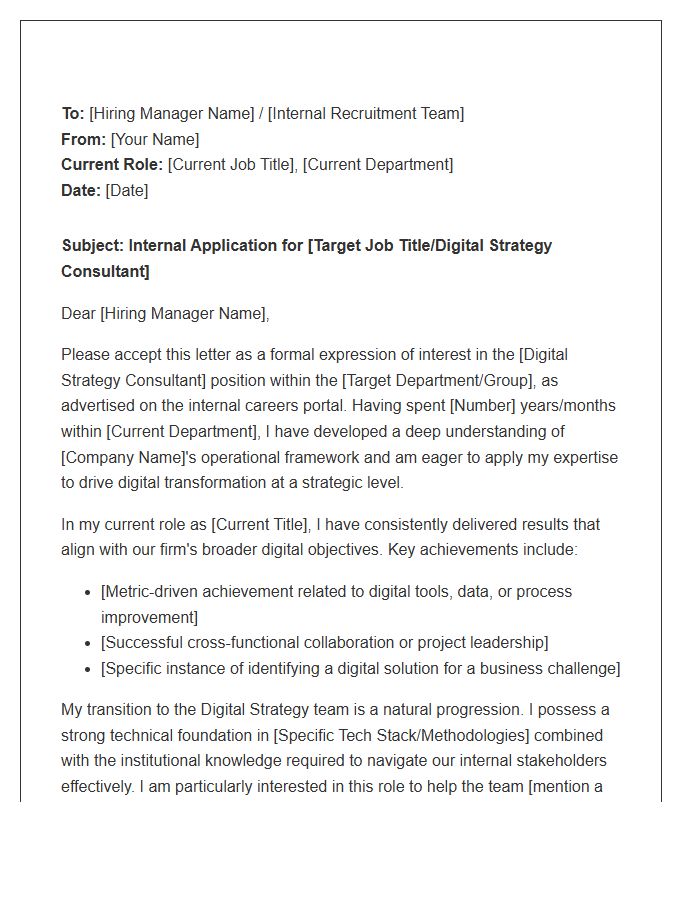Digital Strategy Consultant Internal Transfer Cover Letter Template