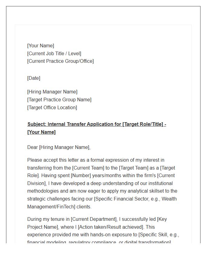 Financial Services Strategy Consultant Internal Transfer Cover Letter Template