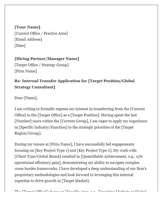 Global Strategy Consultant Internal Transfer Cover Letter Template