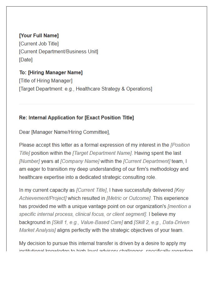 Healthcare Strategy Consultant Internal Transfer Cover Letter Template