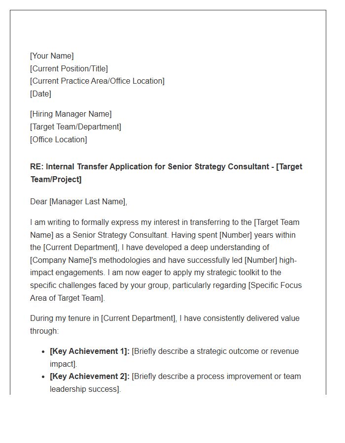 Senior Strategy Consultant Internal Transfer Cover Letter Template