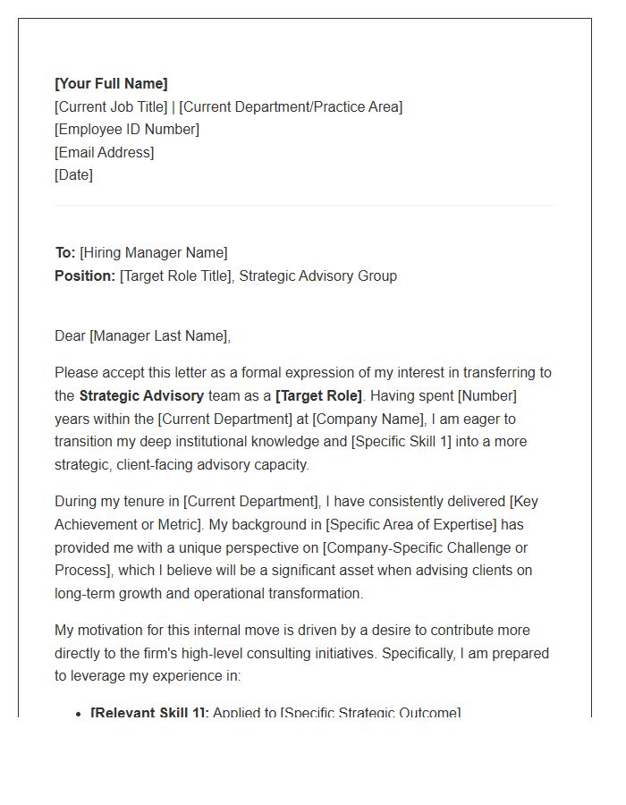 Strategic Advisory Internal Transfer Cover Letter Template