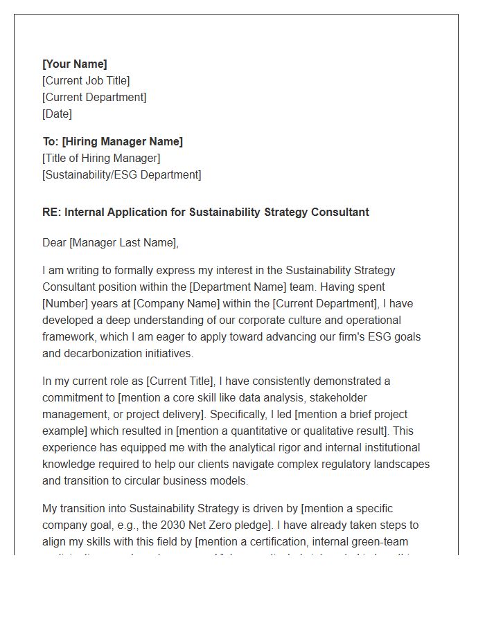 Sustainability Strategy Consultant Internal Transfer Cover Letter Template