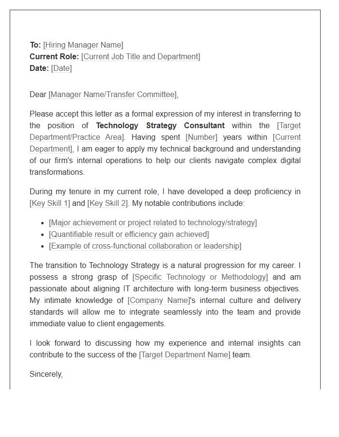 Technology Strategy Consultant Internal Transfer Cover Letter Template