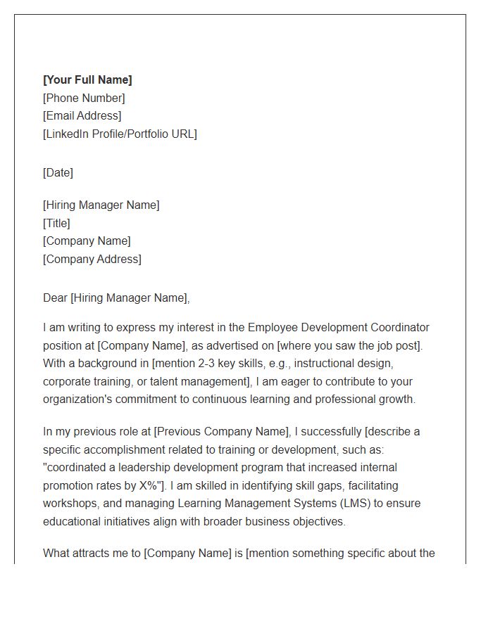 Employee Development Coordinator Cover Letter Template