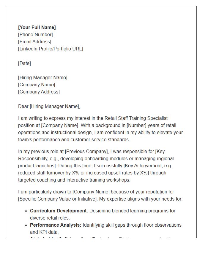 Retail Staff Training Specialist Cover Letter Template