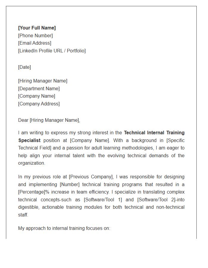 Technical Internal Training Specialist Cover Letter Template