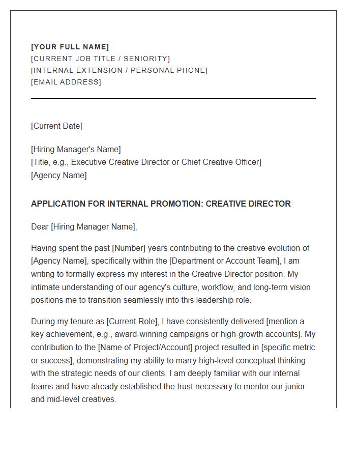 Agency Creative Director Internal Candidate Cover Letter Template
