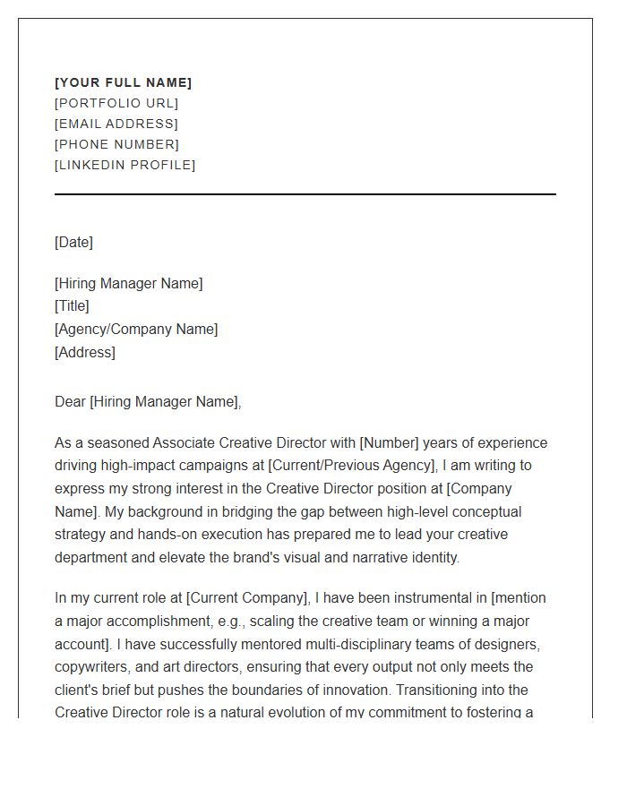 Associate Creative Director to Creative Director Cover Letter Template