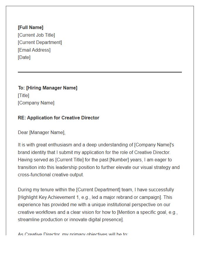 Corporate Creative Director Internal Promotion Cover Letter Template