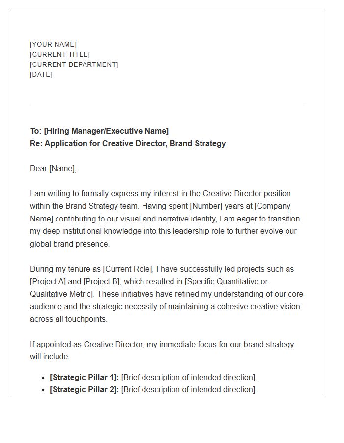 Creative Director Internal Promotion Cover Letter Template for Brand Strategy