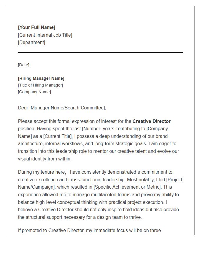 Creative Director Internal Promotion Cover Letter Template with Leadership Focus