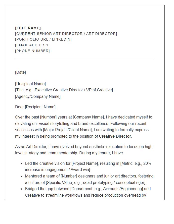 Creative Director Promotion Cover Letter Template for Art Directors