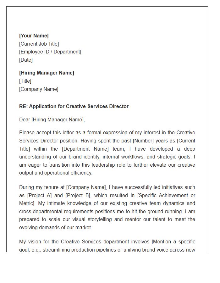 Creative Services Director Internal Promotion Cover Letter Template