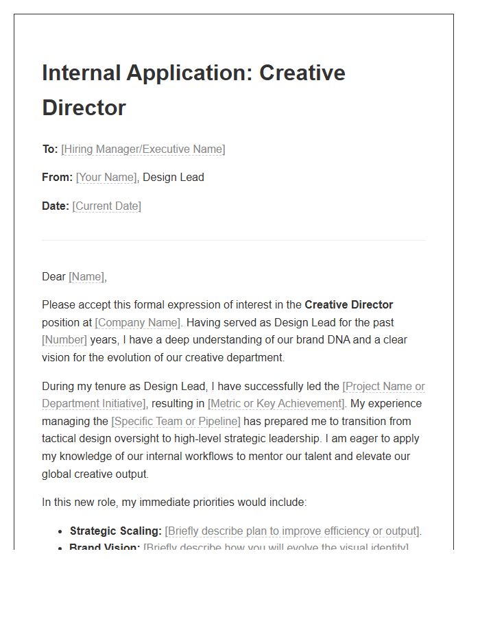 Design Lead to Creative Director Internal Cover Letter Template