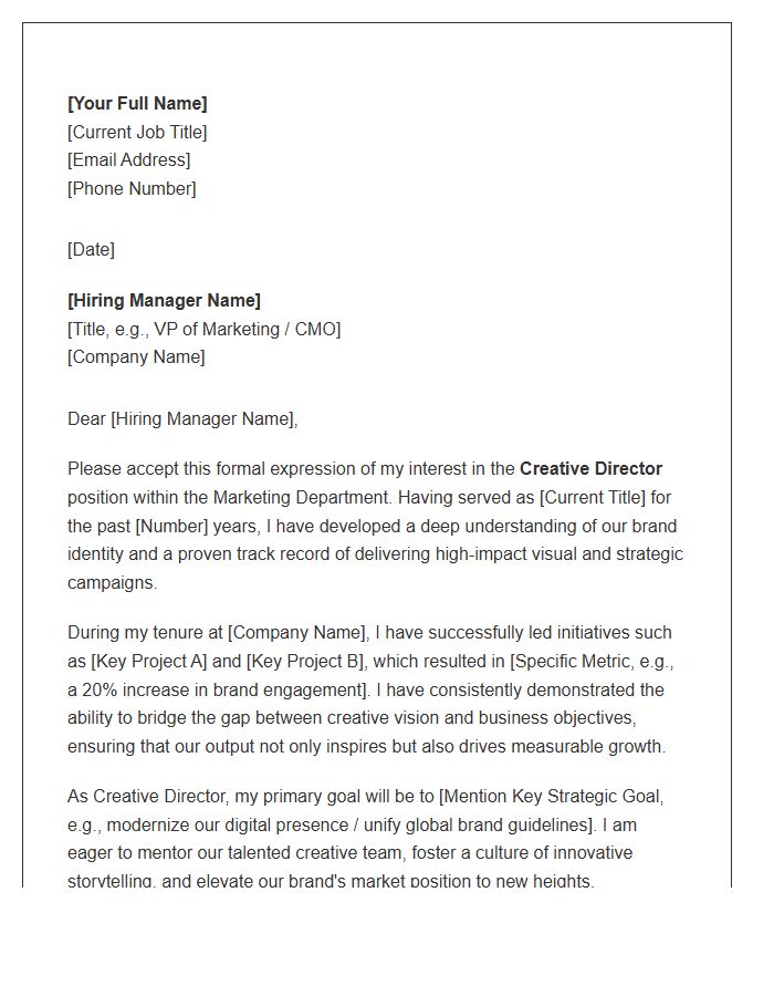 Marketing Department Creative Director Promotion Cover Letter Template