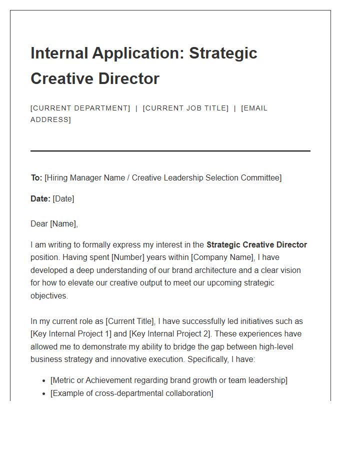 Strategic Creative Director Internal Application Cover Letter Template