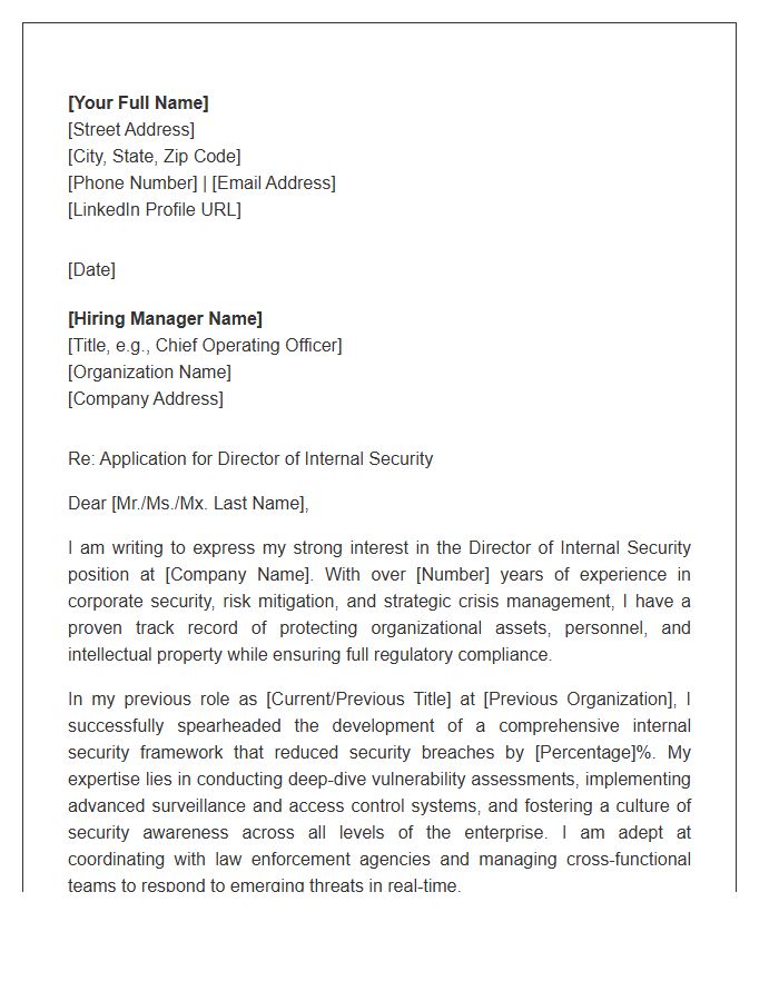 Director of Internal Security Cover Letter Template